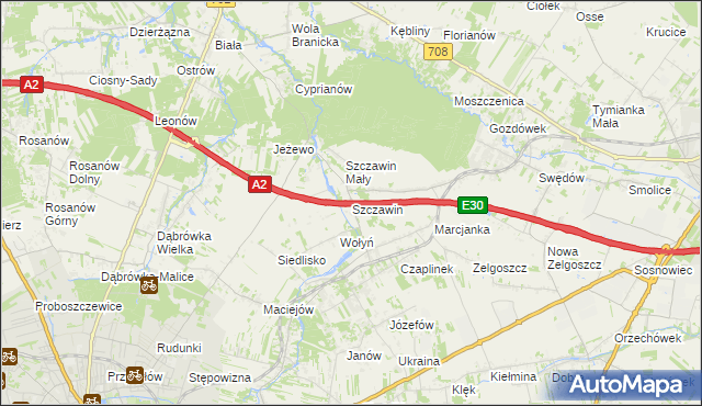 mapa Szczawin gmina Zgierz, Szczawin gmina Zgierz na mapie Targeo