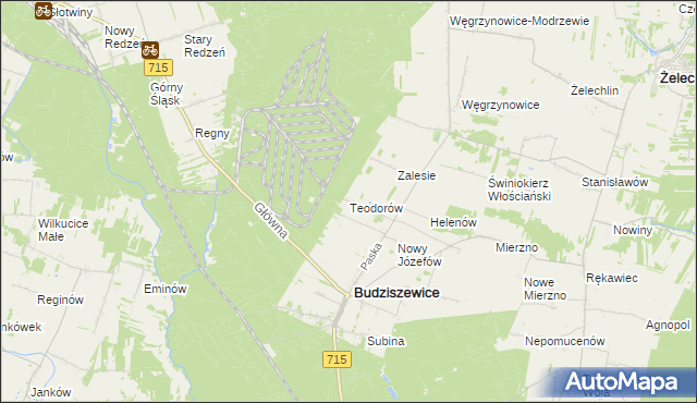mapa Teodorów gmina Budziszewice, Teodorów gmina Budziszewice na mapie Targeo
