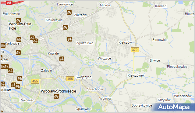 mapa Wilczyce gmina Długołęka, Wilczyce gmina Długołęka na mapie Targeo