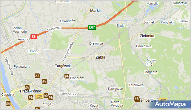 mapa Ząbki powiat wołomiński, Ząbki powiat wołomiński na mapie Targeo