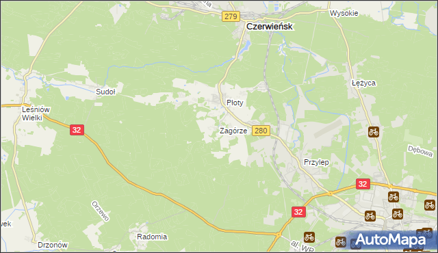 mapa Zagórze gmina Czerwieńsk, Zagórze gmina Czerwieńsk na mapie Targeo