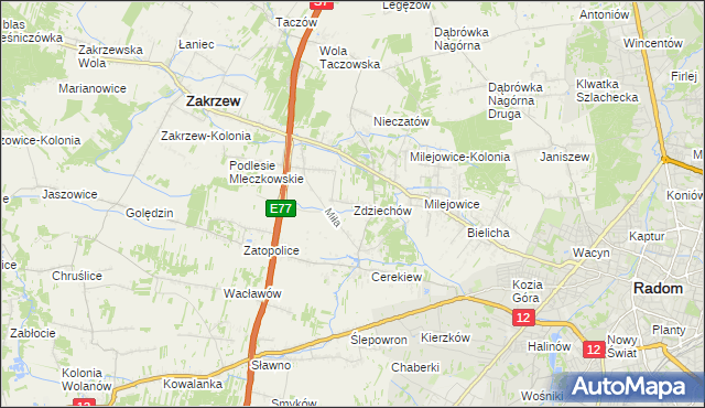 mapa Zdziechów gmina Zakrzew, Zdziechów gmina Zakrzew na mapie Targeo