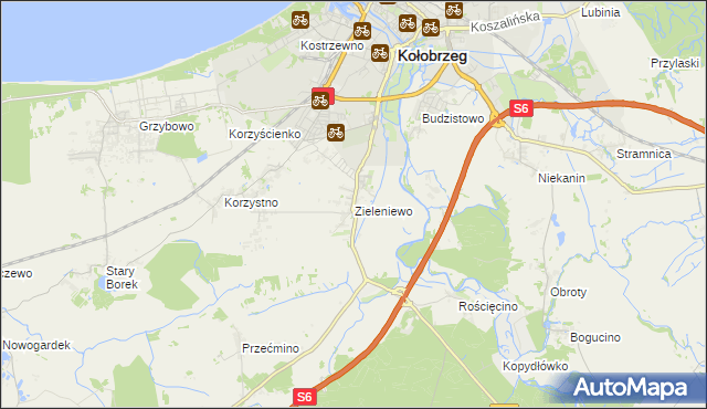 mapa Zieleniewo gmina Kołobrzeg, Zieleniewo gmina Kołobrzeg na mapie Targeo