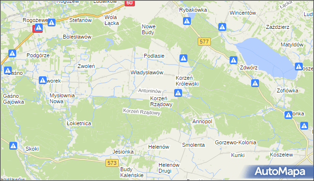 mapa Antoninów gmina Łąck, Antoninów gmina Łąck na mapie Targeo