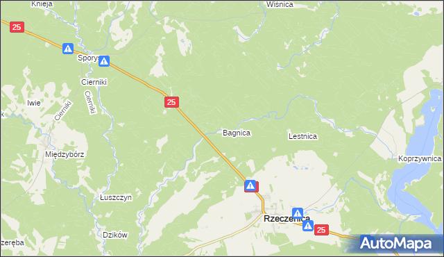 mapa Bagnica gmina Rzeczenica, Bagnica gmina Rzeczenica na mapie Targeo