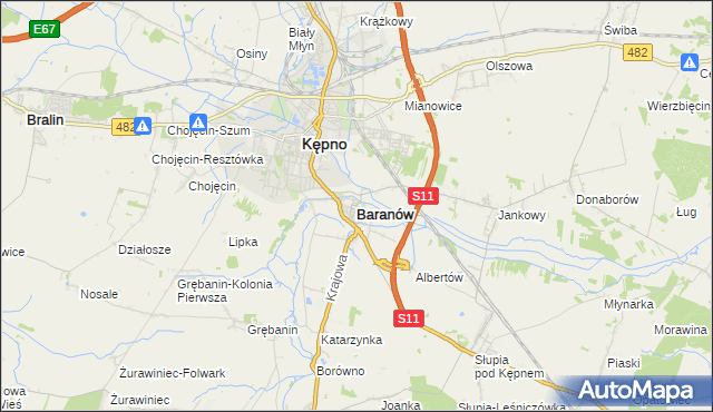 mapa Baranów powiat kępiński, Baranów powiat kępiński na mapie Targeo