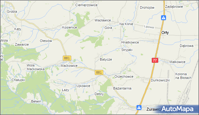 mapa Batycze, Batycze na mapie Targeo