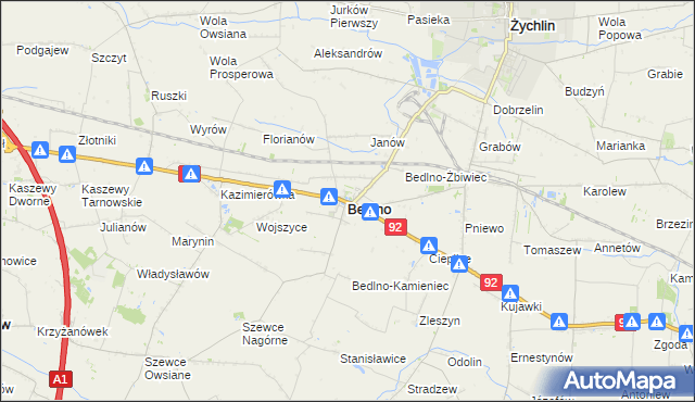 mapa Bedlno powiat kutnowski, Bedlno powiat kutnowski na mapie Targeo