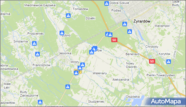 mapa Bednary gmina Puszcza Mariańska, Bednary gmina Puszcza Mariańska na mapie Targeo