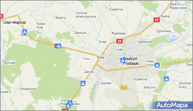 mapa Biała gmina Radzyń Podlaski, Biała gmina Radzyń Podlaski na mapie Targeo