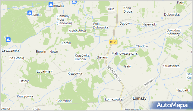 mapa Bielany gmina Łomazy, Bielany gmina Łomazy na mapie Targeo