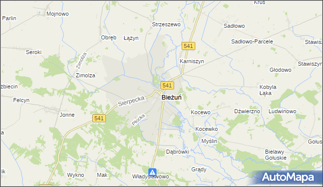 mapa Bieżuń, Bieżuń na mapie Targeo