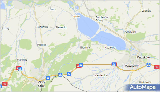 mapa Błotnica gmina Złoty Stok, Błotnica gmina Złoty Stok na mapie Targeo