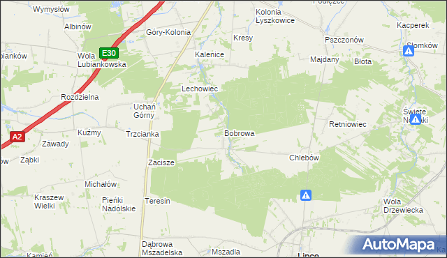 mapa Bobrowa gmina Łyszkowice, Bobrowa gmina Łyszkowice na mapie Targeo