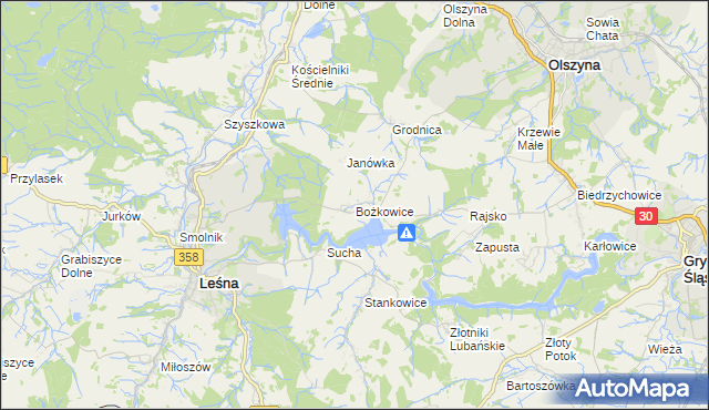 mapa Bożkowice, Bożkowice na mapie Targeo