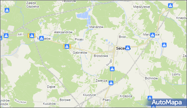 mapa Brzozowa gmina Secemin, Brzozowa gmina Secemin na mapie Targeo