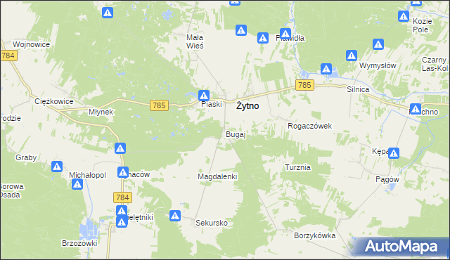 mapa Bugaj gmina Żytno, Bugaj gmina Żytno na mapie Targeo