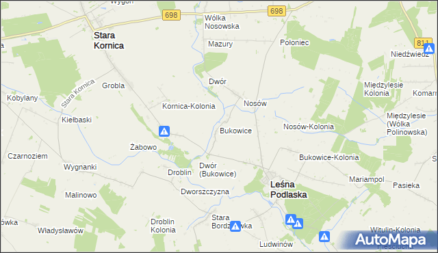 mapa Bukowice gmina Leśna Podlaska, Bukowice gmina Leśna Podlaska na mapie Targeo