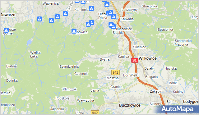 mapa Bystra gmina Wilkowice, Bystra gmina Wilkowice na mapie Targeo