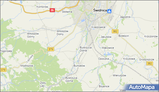 mapa Bystrzyca Dolna, Bystrzyca Dolna na mapie Targeo