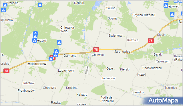 mapa Chlewice gmina Moskorzew, Chlewice gmina Moskorzew na mapie Targeo