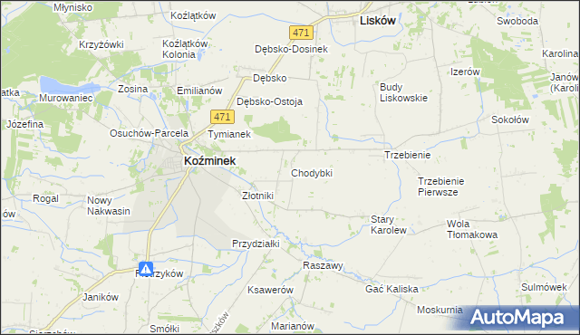 mapa Chodybki, Chodybki na mapie Targeo