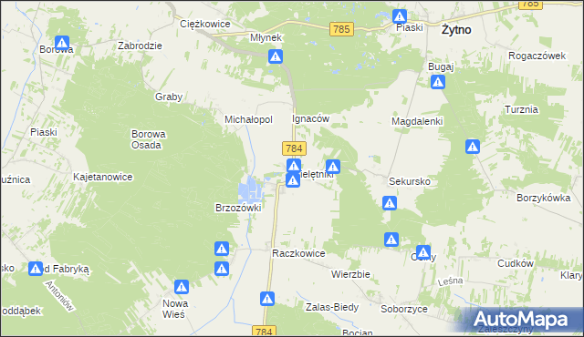 mapa Cielętniki gmina Dąbrowa Zielona, Cielętniki gmina Dąbrowa Zielona na mapie Targeo