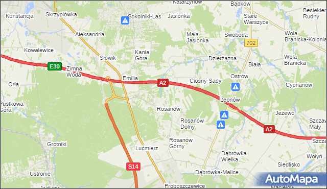 mapa Ciosny gmina Zgierz, Ciosny gmina Zgierz na mapie Targeo