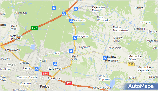 mapa Dąbrowa gmina Masłów, Dąbrowa gmina Masłów na mapie Targeo