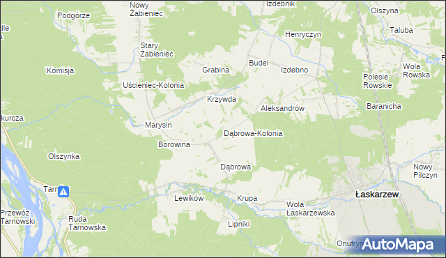 mapa Dąbrowa-Kolonia gmina Łaskarzew, Dąbrowa-Kolonia gmina Łaskarzew na mapie Targeo