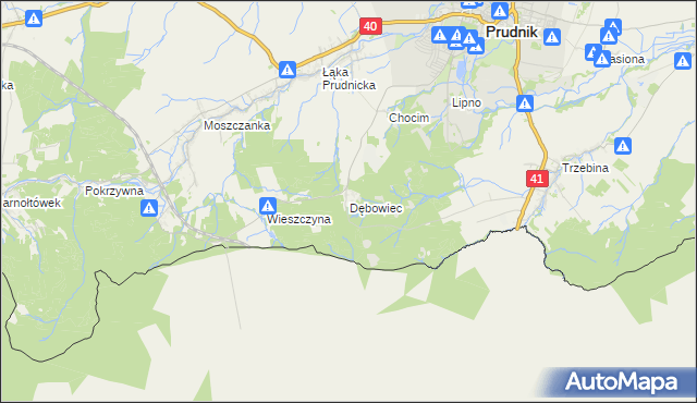 mapa Dębowiec gmina Prudnik, Dębowiec gmina Prudnik na mapie Targeo