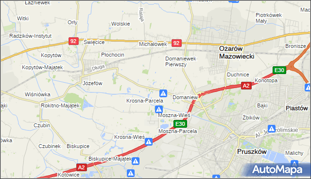 mapa Domaniewek gmina Brwinów, Domaniewek gmina Brwinów na mapie Targeo