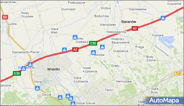 mapa Feliksów gmina Wiskitki, Feliksów gmina Wiskitki na mapie Targeo