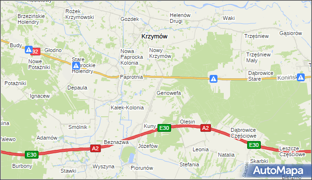 mapa Genowefa gmina Krzymów, Genowefa gmina Krzymów na mapie Targeo