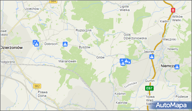 mapa Gilów gmina Niemcza, Gilów gmina Niemcza na mapie Targeo