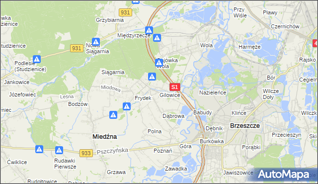 mapa Gilowice gmina Miedźna, Gilowice gmina Miedźna na mapie Targeo