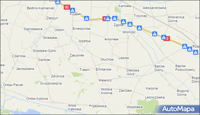 mapa Głuchów gmina Bedlno, Głuchów gmina Bedlno na mapie Targeo