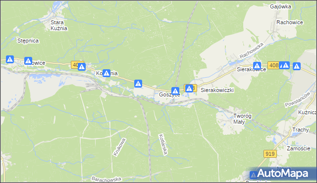 mapa Goszyce gmina Bierawa, Goszyce gmina Bierawa na mapie Targeo