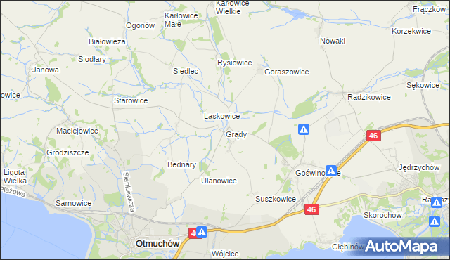 mapa Grądy gmina Otmuchów, Grądy gmina Otmuchów na mapie Targeo