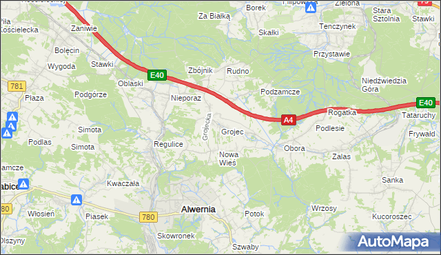 mapa Grojec gmina Alwernia, Grojec gmina Alwernia na mapie Targeo