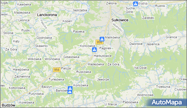 mapa Harbutowice gmina Sułkowice, Harbutowice gmina Sułkowice na mapie Targeo