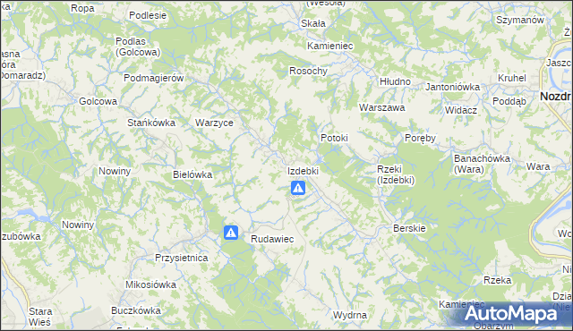 mapa Izdebki gmina Nozdrzec, Izdebki gmina Nozdrzec na mapie Targeo