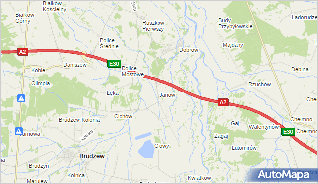 mapa Janów gmina Brudzew, Janów gmina Brudzew na mapie Targeo