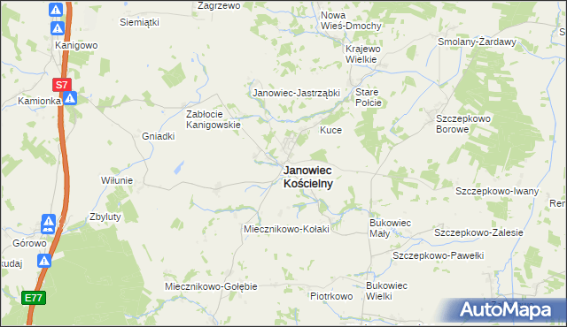 mapa Janowiec Kościelny, Janowiec Kościelny na mapie Targeo