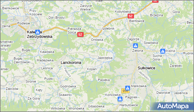 mapa Jastrzębia gmina Lanckorona, Jastrzębia gmina Lanckorona na mapie Targeo