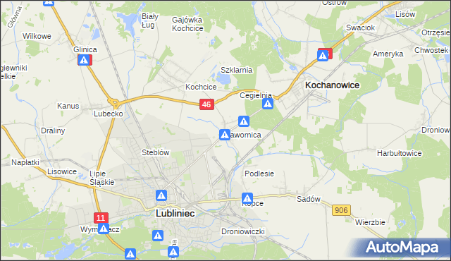 mapa Jawornica gmina Kochanowice, Jawornica gmina Kochanowice na mapie Targeo