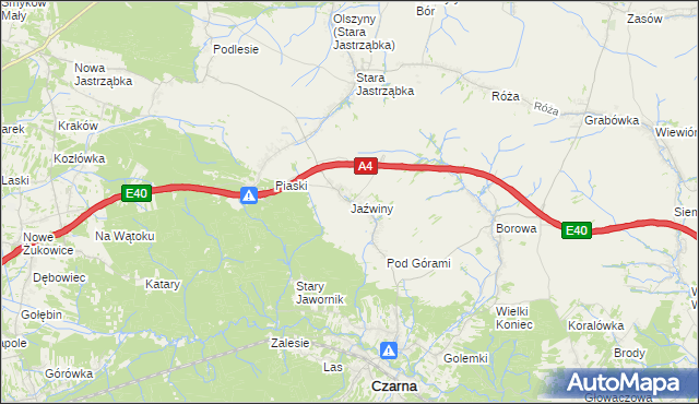 mapa Jaźwiny gmina Czarna, Jaźwiny gmina Czarna na mapie Targeo