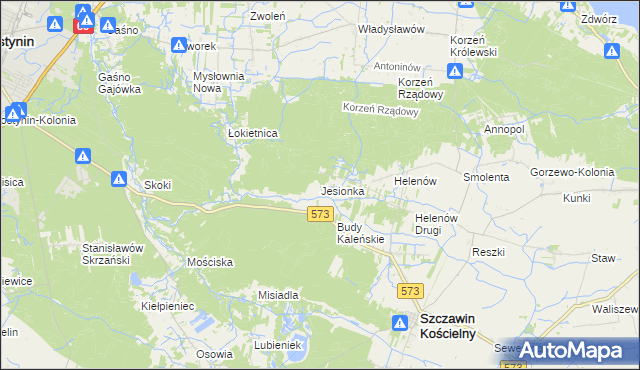 mapa Jesionka gmina Szczawin Kościelny, Jesionka gmina Szczawin Kościelny na mapie Targeo