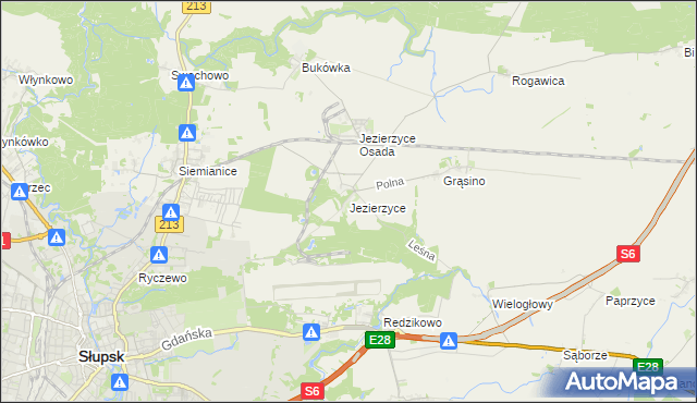 mapa Jezierzyce gmina Słupsk, Jezierzyce gmina Słupsk na mapie Targeo