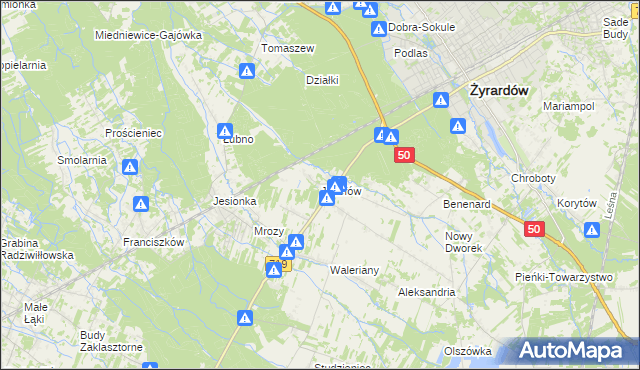 mapa Józefów gmina Wiskitki, Józefów gmina Wiskitki na mapie Targeo